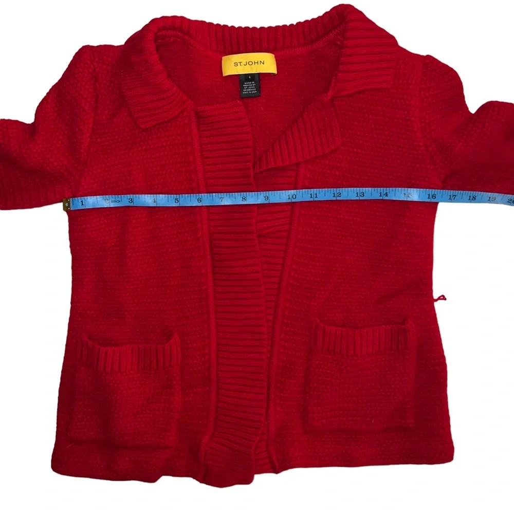 ST. John Red Open Front Knit Cardigan Size Small - Picture 14 of 14